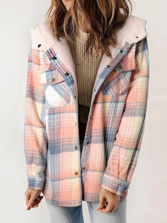 Plaid hooded flannel jacket for women | Amelia