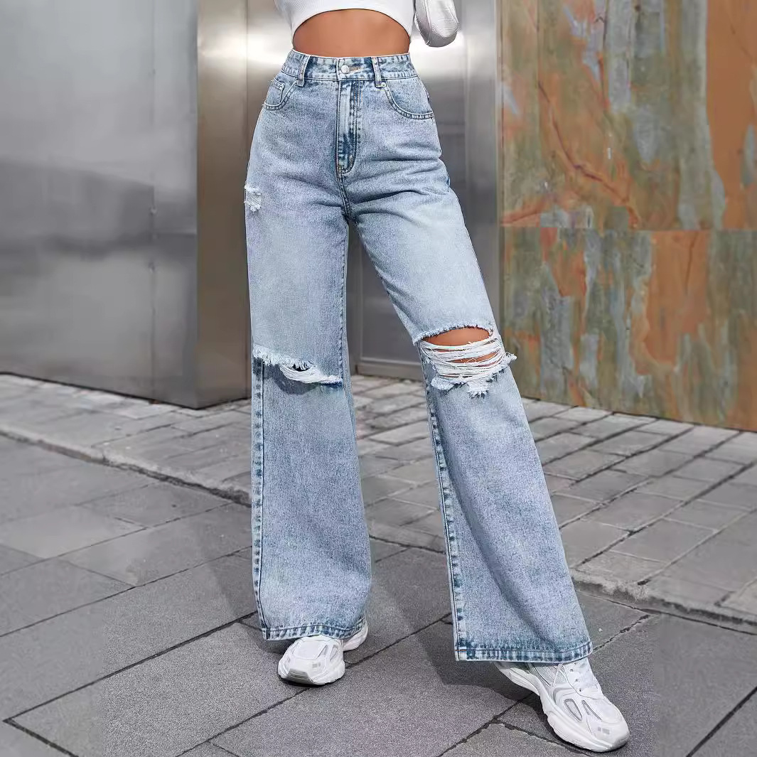 Marisol | Women's Distressed High Waisted Wide Leg Jean