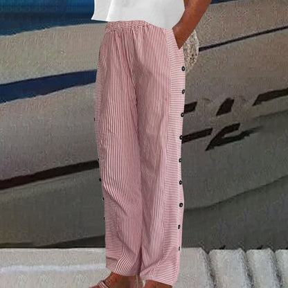 Relaxed striped button-accent trousers for women | Sera -6