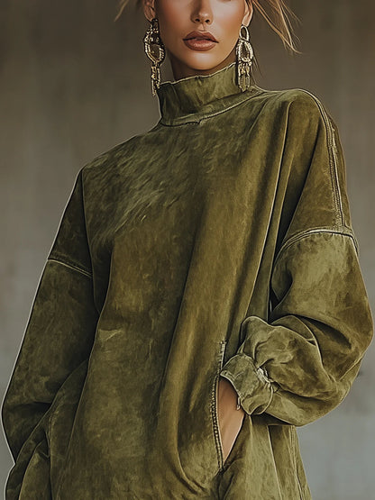 Faux Suede Fringe Hem Turtleneck Dress for Women | Marlowe