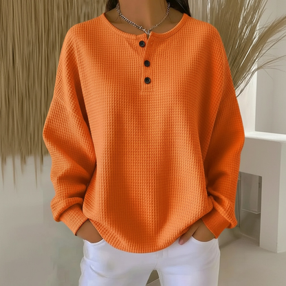 Gladys | Women's Waffle Knit Button Front Sweatshirt