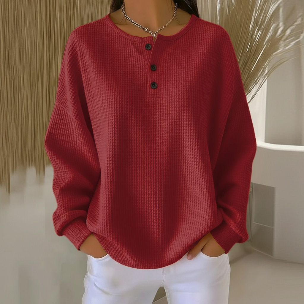 Gladys | Women's Waffle Knit Button Front Sweatshirt