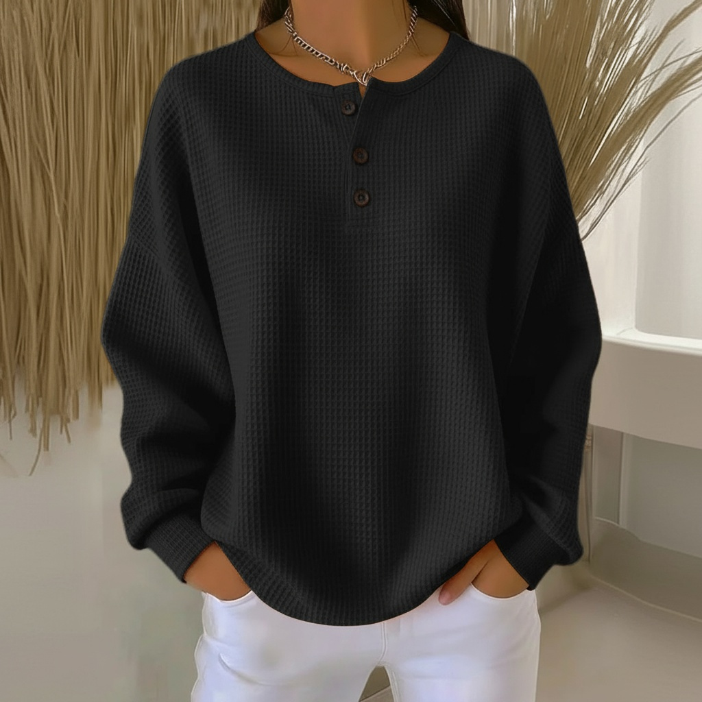 Gladys | Women's Waffle Knit Button Front Sweatshirt