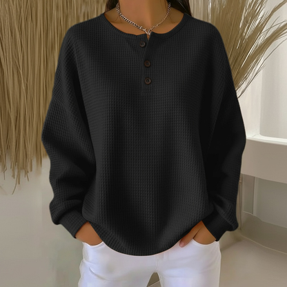 Gladys | Women's Waffle Knit Button Front Sweatshirt