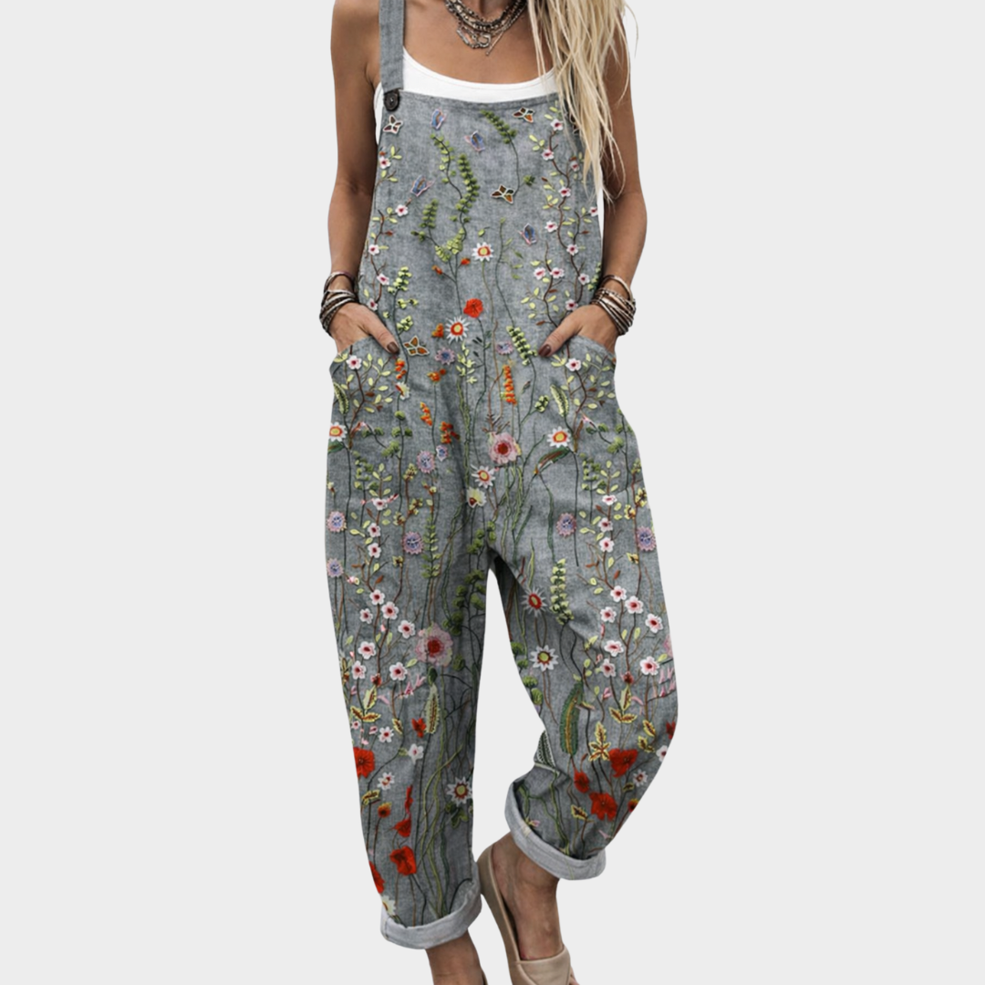 Vienn | Women's Floral Wide Leg Overalls with Pockets