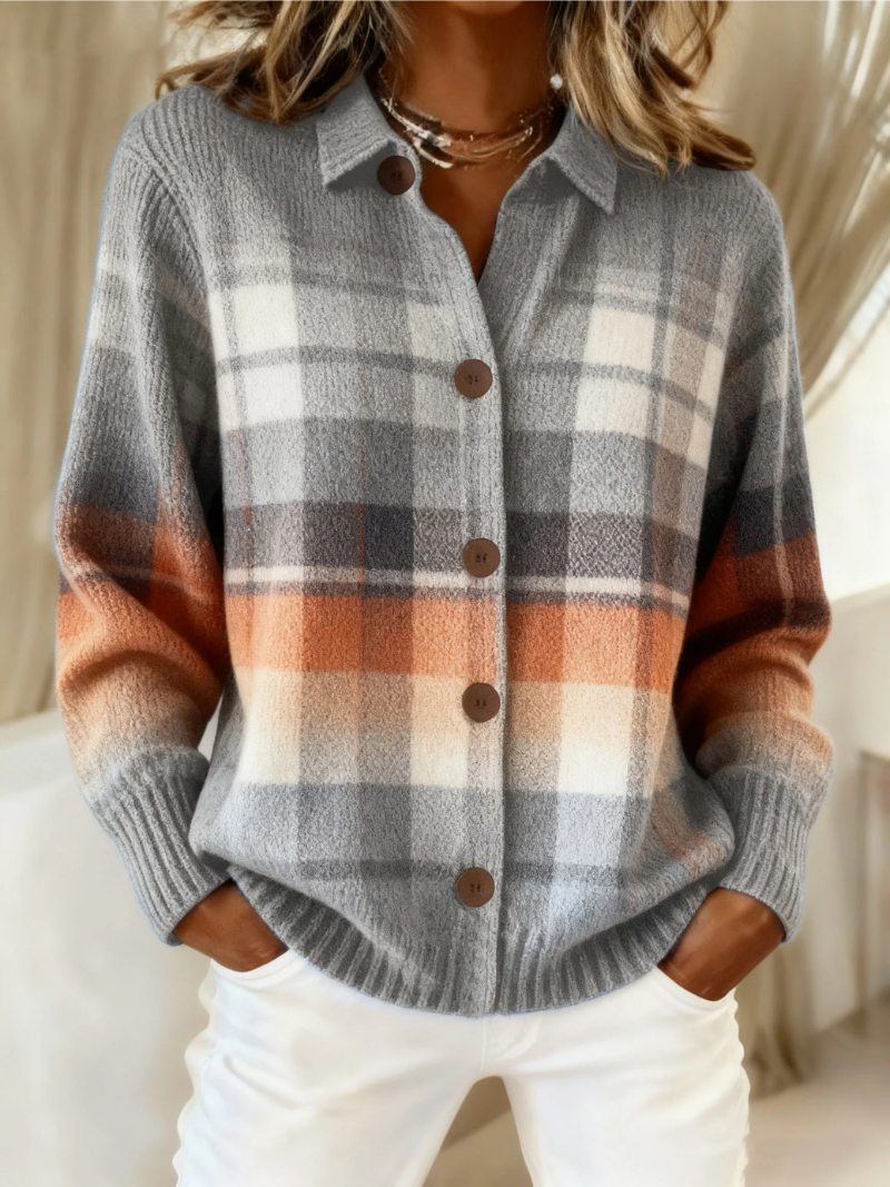 Maisha | Women's Checked Knit Button Front Cardigan