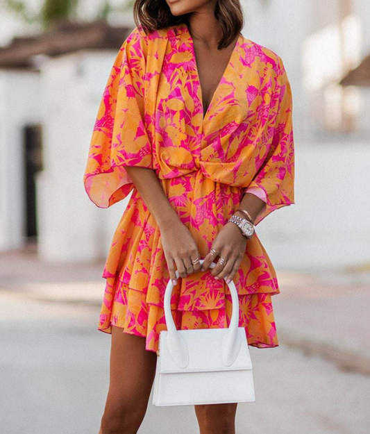 Floral cinched waist mini dress for women | Bianca