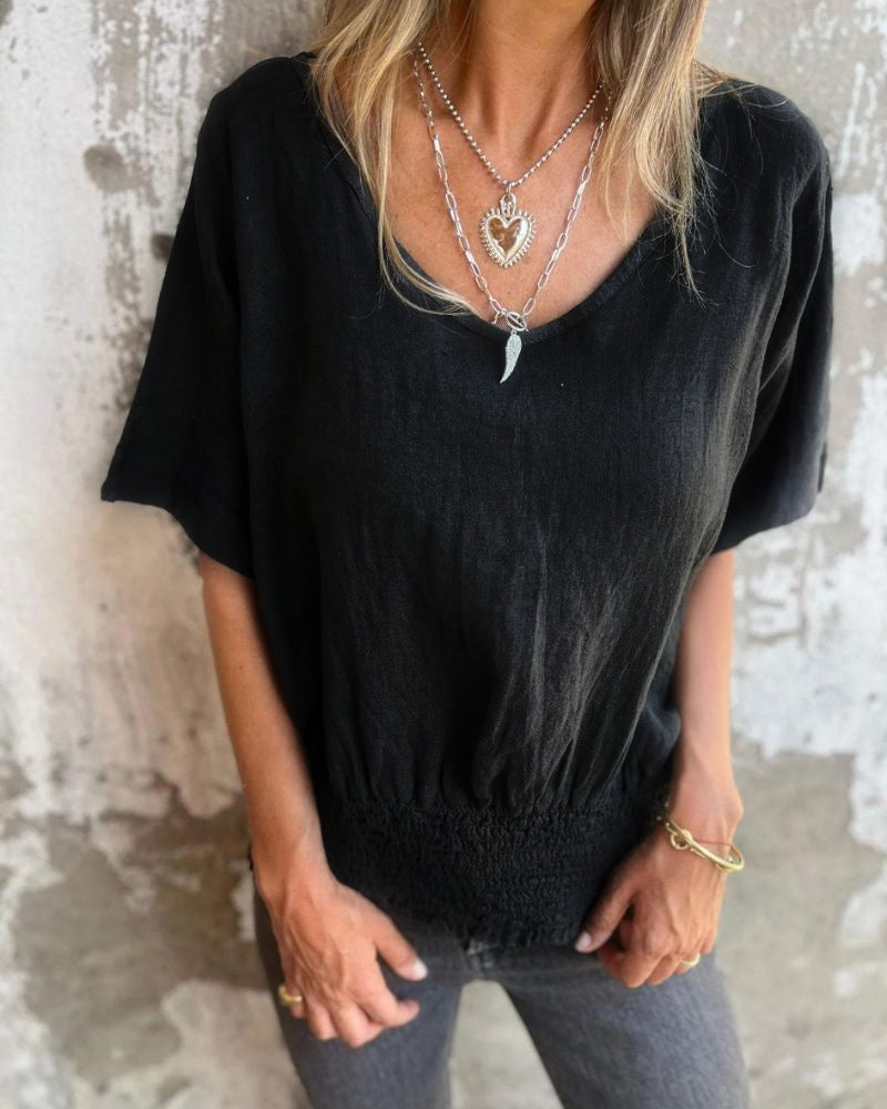 Relaxed flowy V-neck summer top for women | Carol