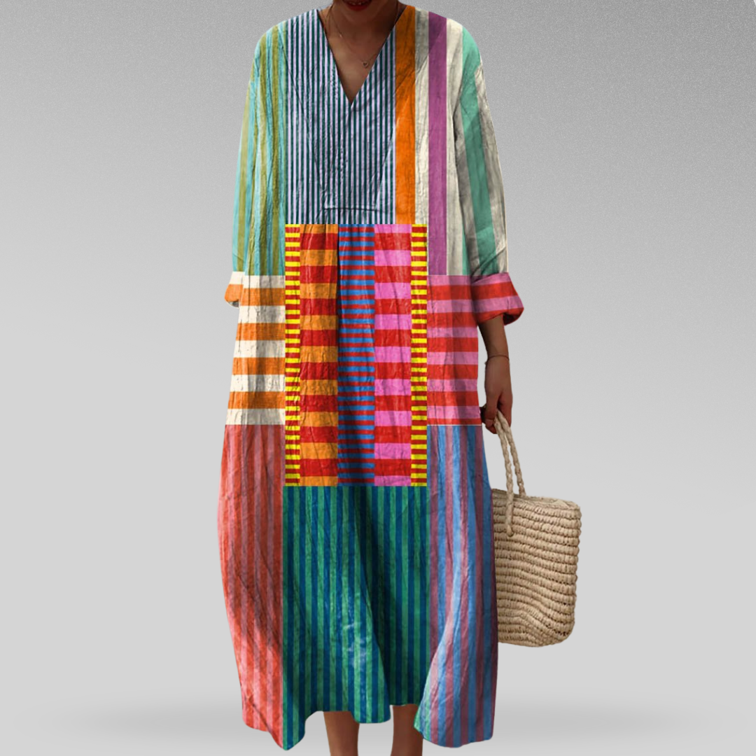 Elegant geometric print daytime dress for women | Elissa