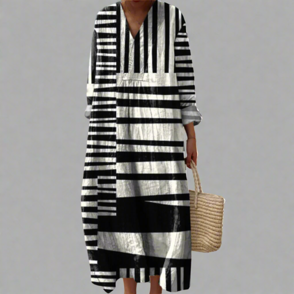 Bold geometric print occasion dress for women | Ashlyn