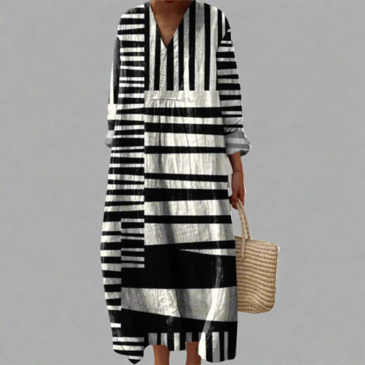 Bold geometric print occasion dress for women | Ashlyn