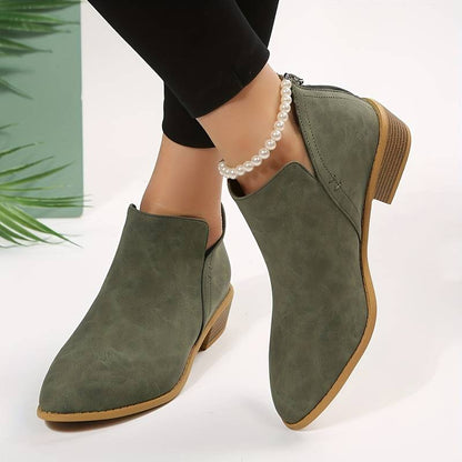 Monreve | Women's Suede Look Ankle Boot with Zipper