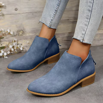 Monreve | Women's Suede Look Ankle Boot with Zipper