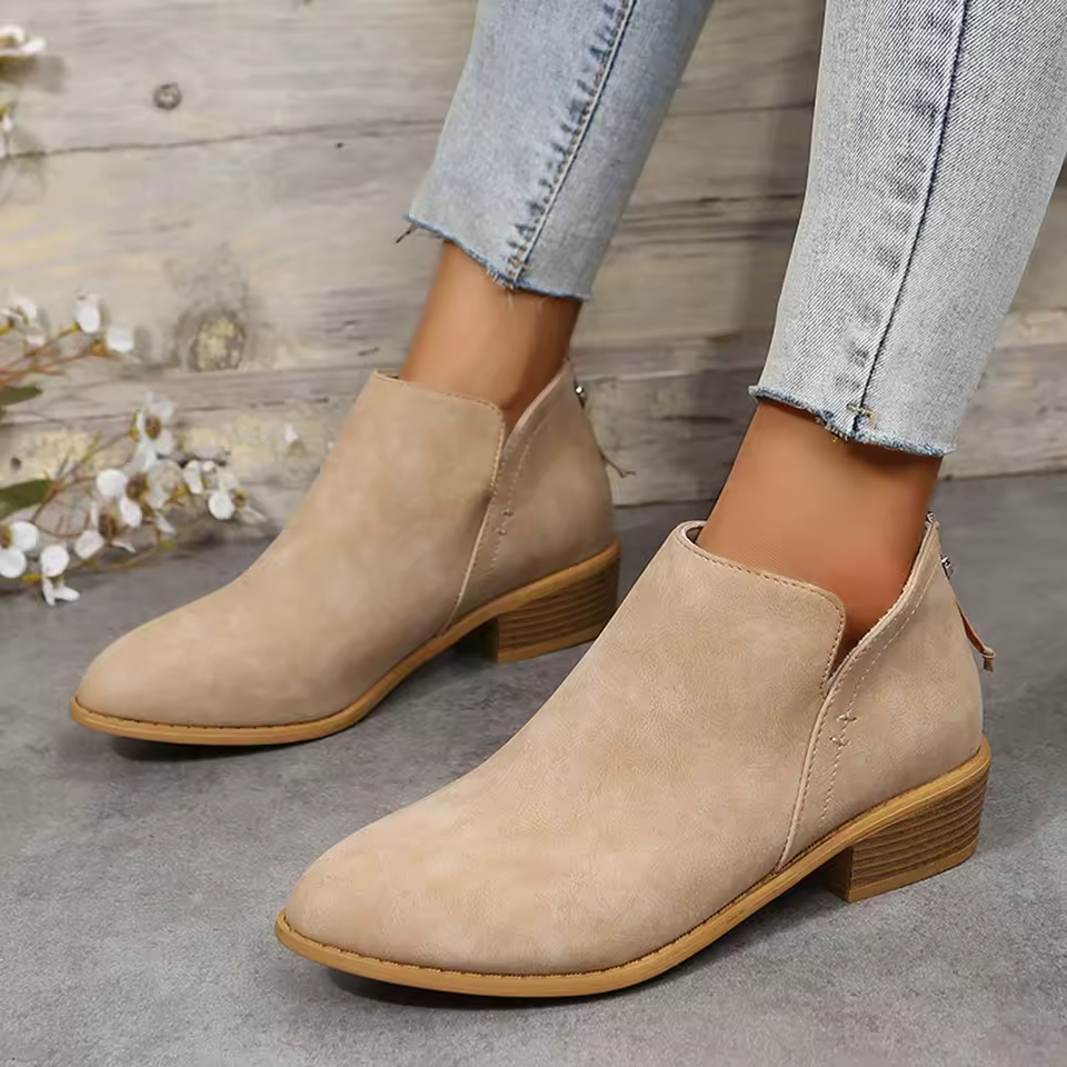 Monreve | Women's Suede Look Ankle Boot with Zipper