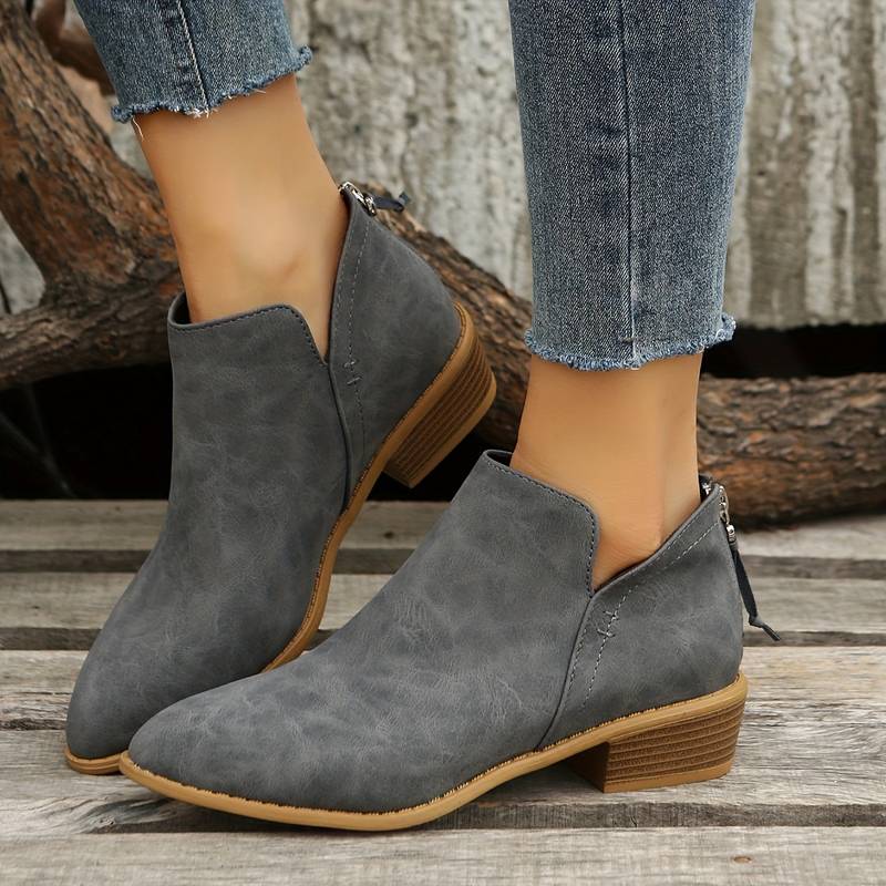 Monreve | Women's Suede Look Ankle Boot with Zipper