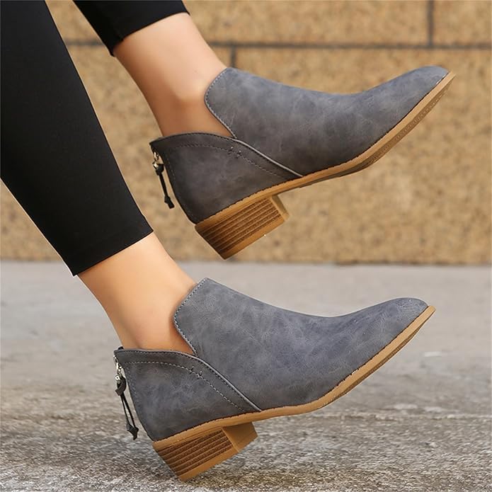 Monreve | Women's Suede Look Ankle Boot with Zipper