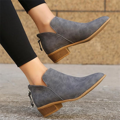 Monreve | Women's Suede Look Ankle Boot with Zipper