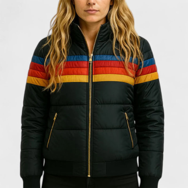 Retro Colorblock Hooded Jacket for Women | Celestine