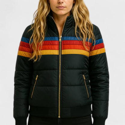 Retro Colorblock Hooded Jacket for Women | Celestine