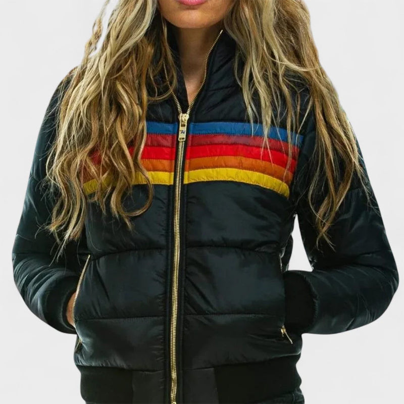 Retro Colorblock Hooded Jacket for Women | Celestine