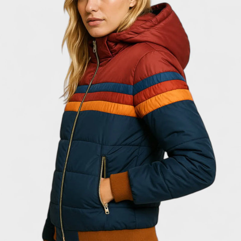 Retro Colorblock Hooded Jacket for Women | Celestine