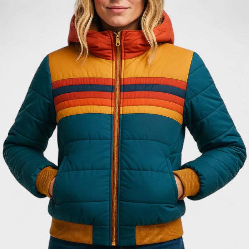 Retro Colorblock Hooded Jacket for Women | Celestine