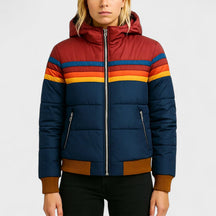 Retro Colorblock Hooded Jacket for Women | Celestine