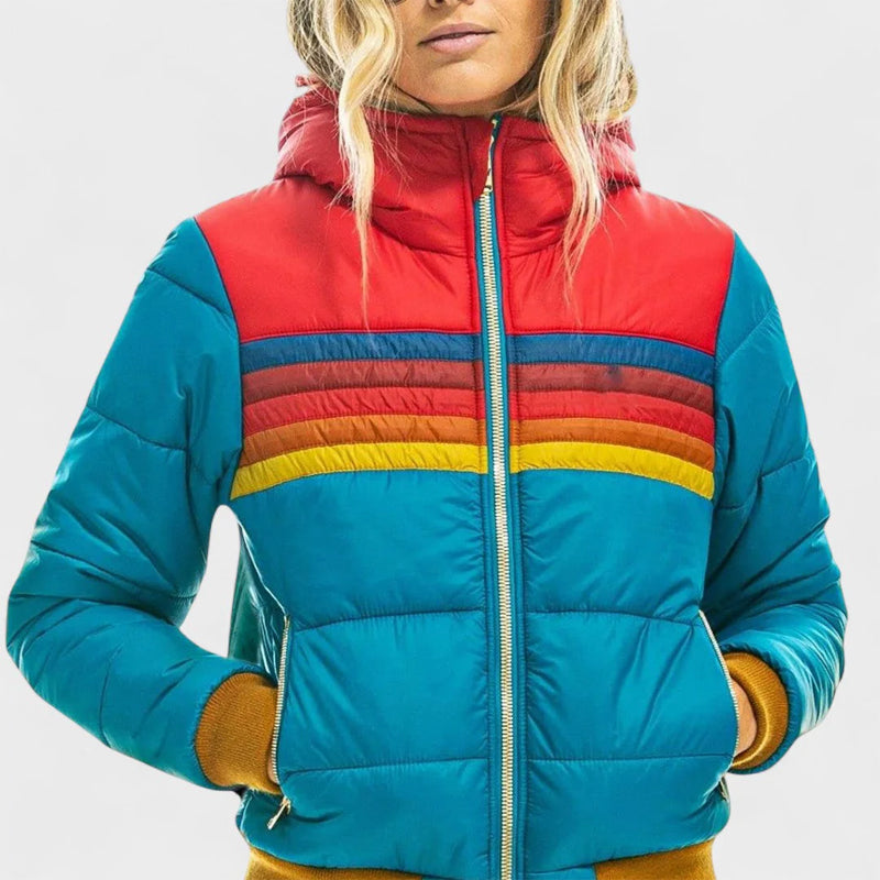 Retro Colorblock Hooded Jacket for Women | Celestine