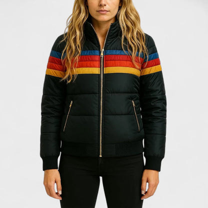 Retro Colorblock Hooded Jacket for Women | Celestine