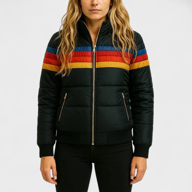 Retro Colorblock Hooded Jacket for Women | Celestine