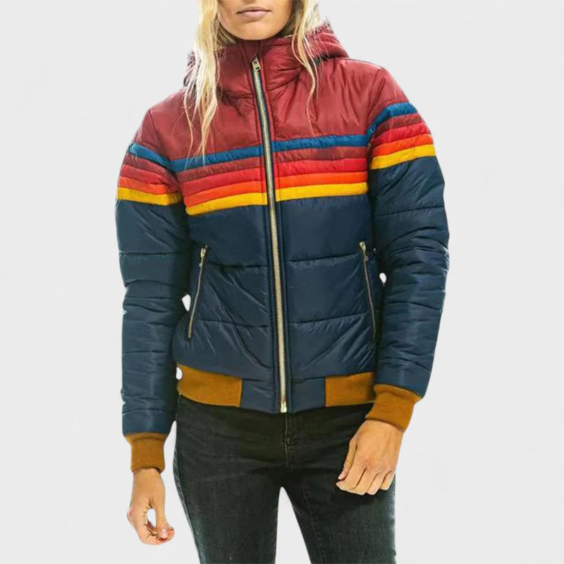 Retro Colorblock Hooded Jacket for Women | Celestine