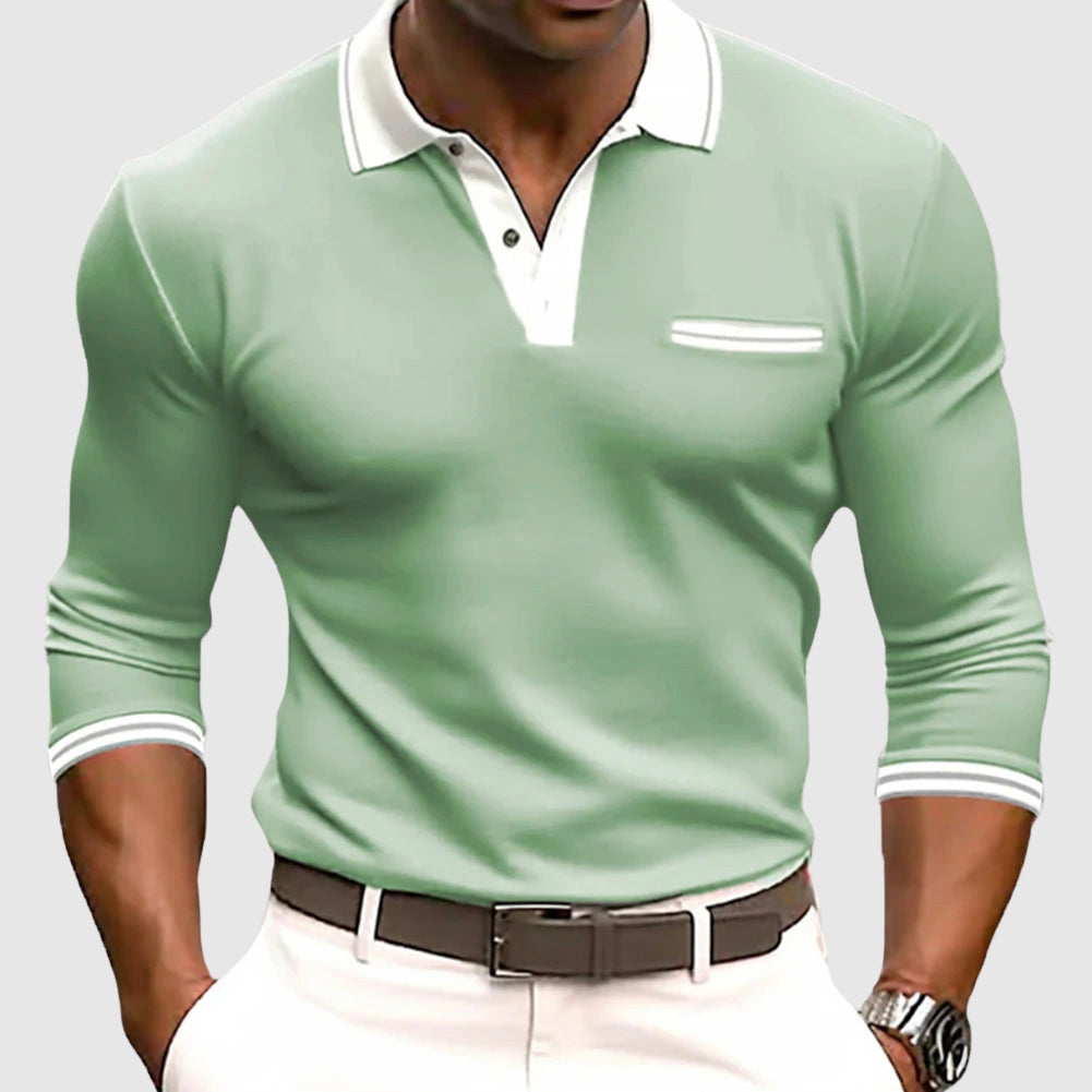 Smart long-sleeve contrast-trim shirt for men | Lucien