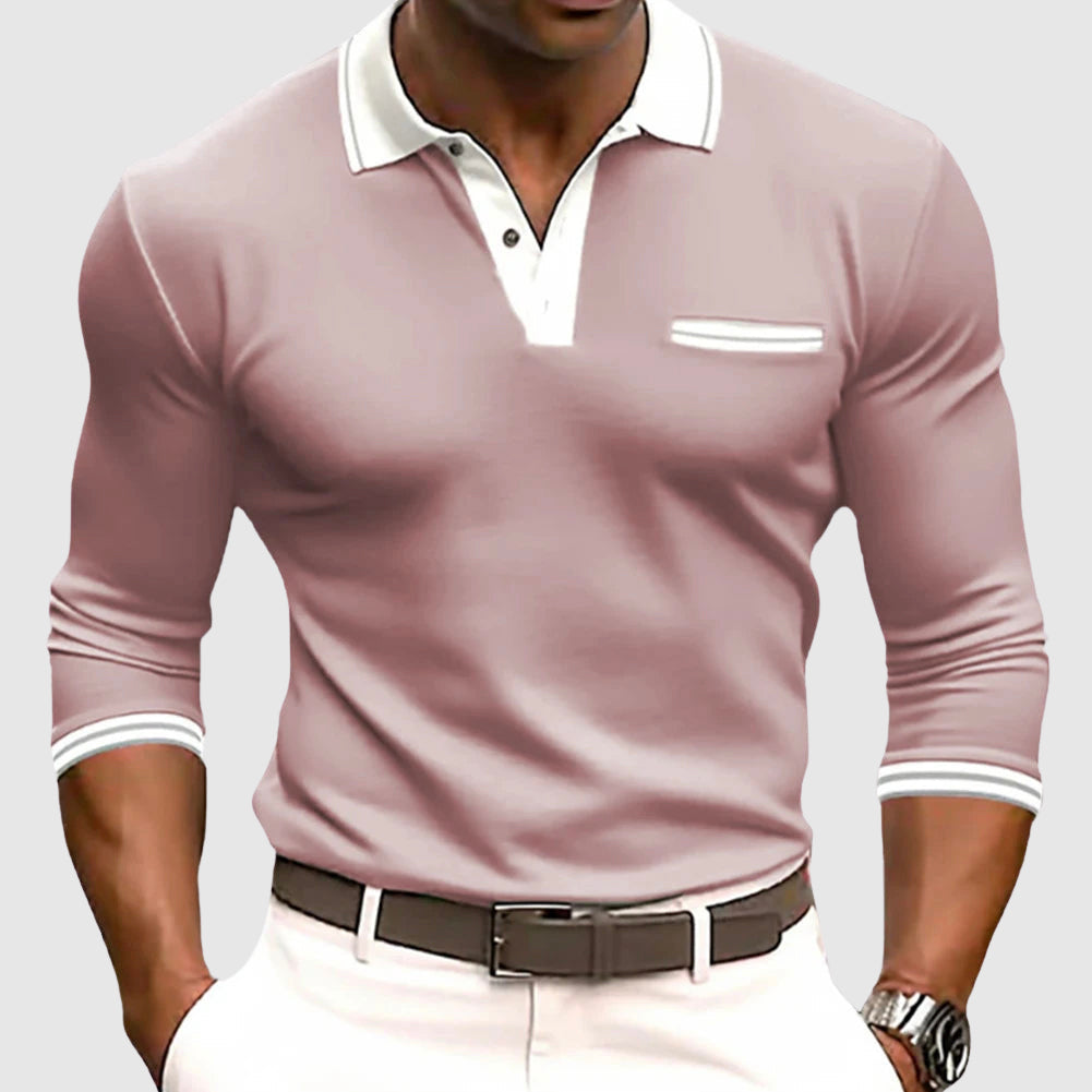 Smart long-sleeve contrast-trim shirt for men | Lucien