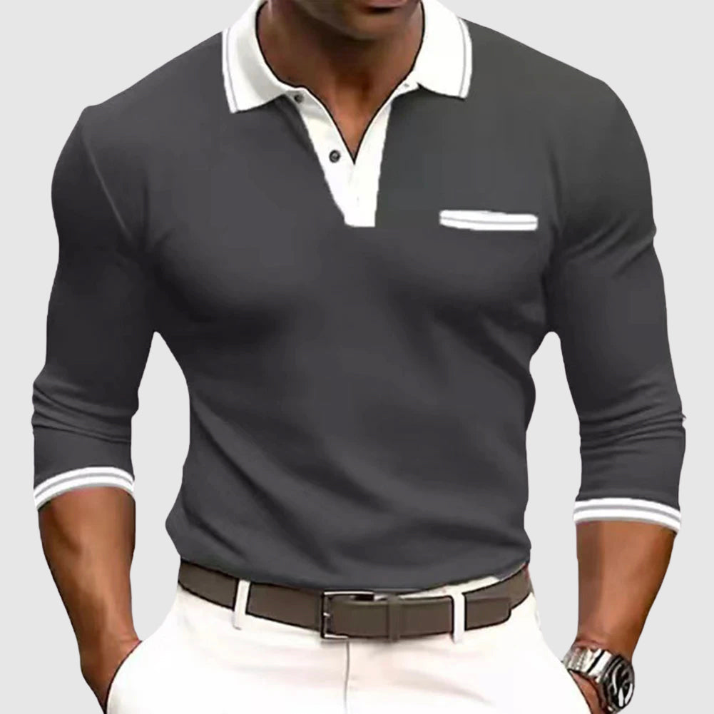 Smart long-sleeve contrast-trim shirt for men | Lucien