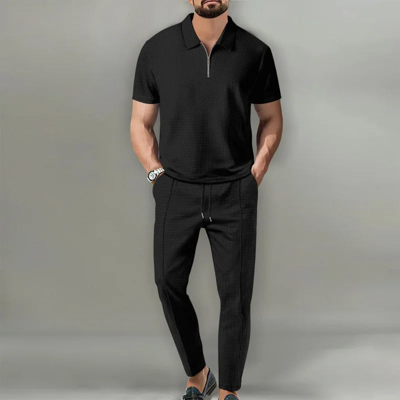Relaxed two-piece casual set with zip collar for men | Milan