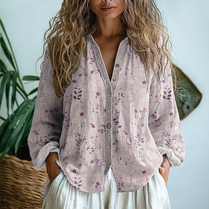 Eleanor | Women's Vintage Leaf Print Button Down Shirt