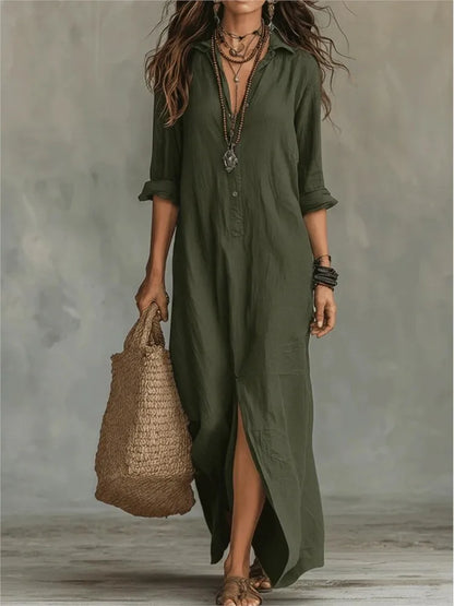 Relaxed cotton long shirt dress for women | Agnes