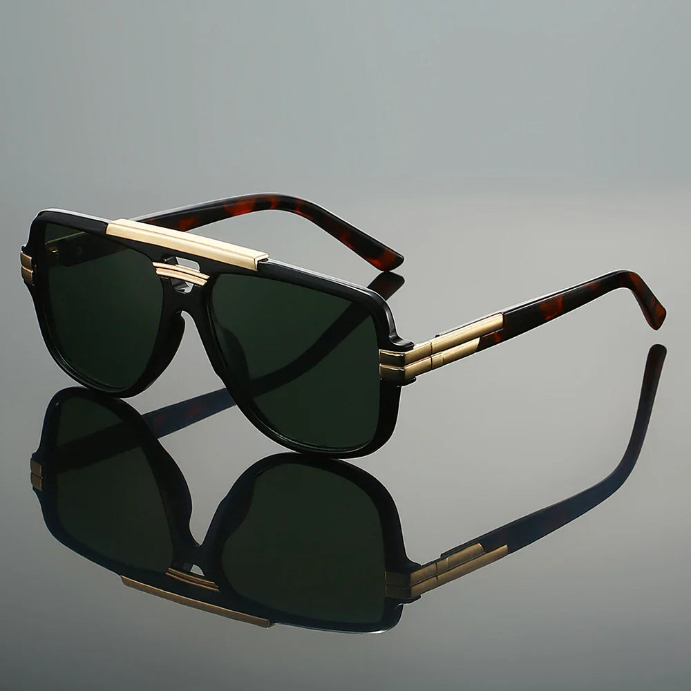 Oversized square aviator sunglasses with metal accents for men | Caelum