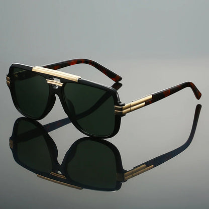 Oversized square aviator sunglasses with metal accents for men | Caelum