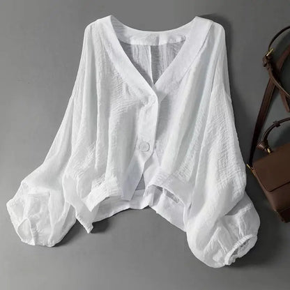 Cotton linen batwing sleeve blouse for women | Eliana