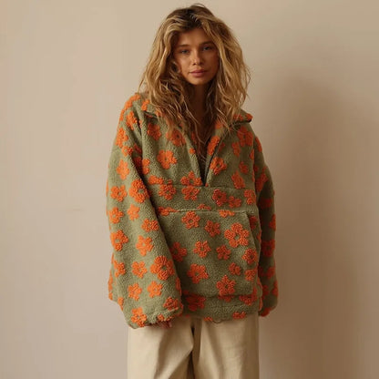 Elegant floral sherpa pullover for women | Elara