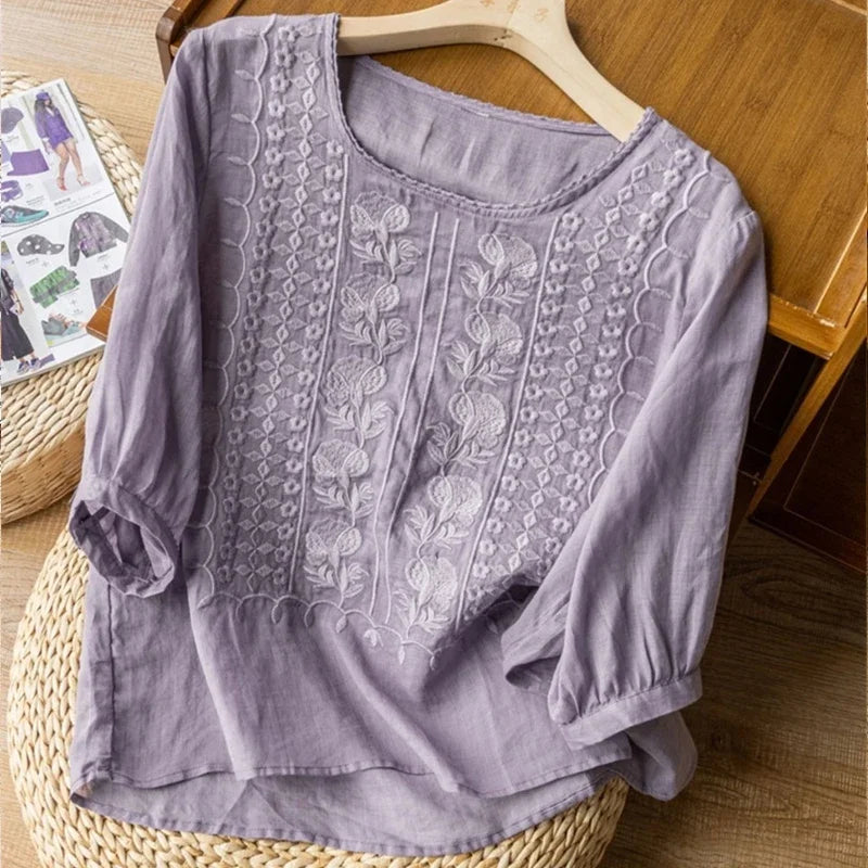 Flowing embroidered blouse for women | Celeste