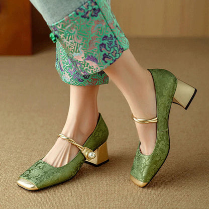 Casvian Floral Embossed Square Toe Heels | Amara
