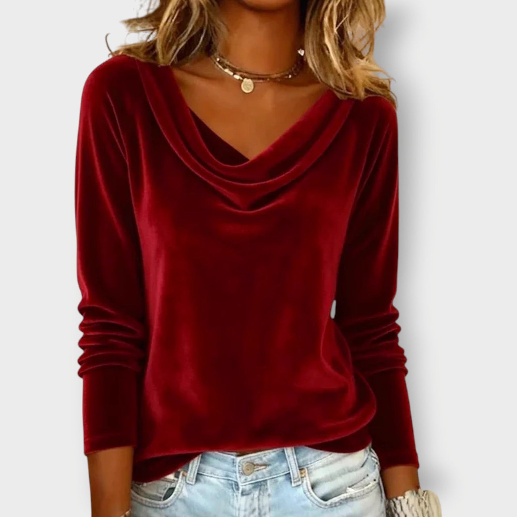 Elegant Velvet Drape-Neck Top for Women | Margaret