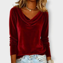Elegant Velvet Drape-Neck Top for Women | Margaret