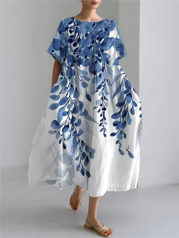 Elegant round neck loose flowing dress for women | Amanda