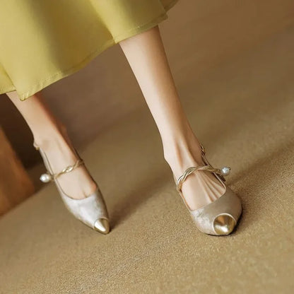 Elegant pearl strap slingback pumps for women | Elara