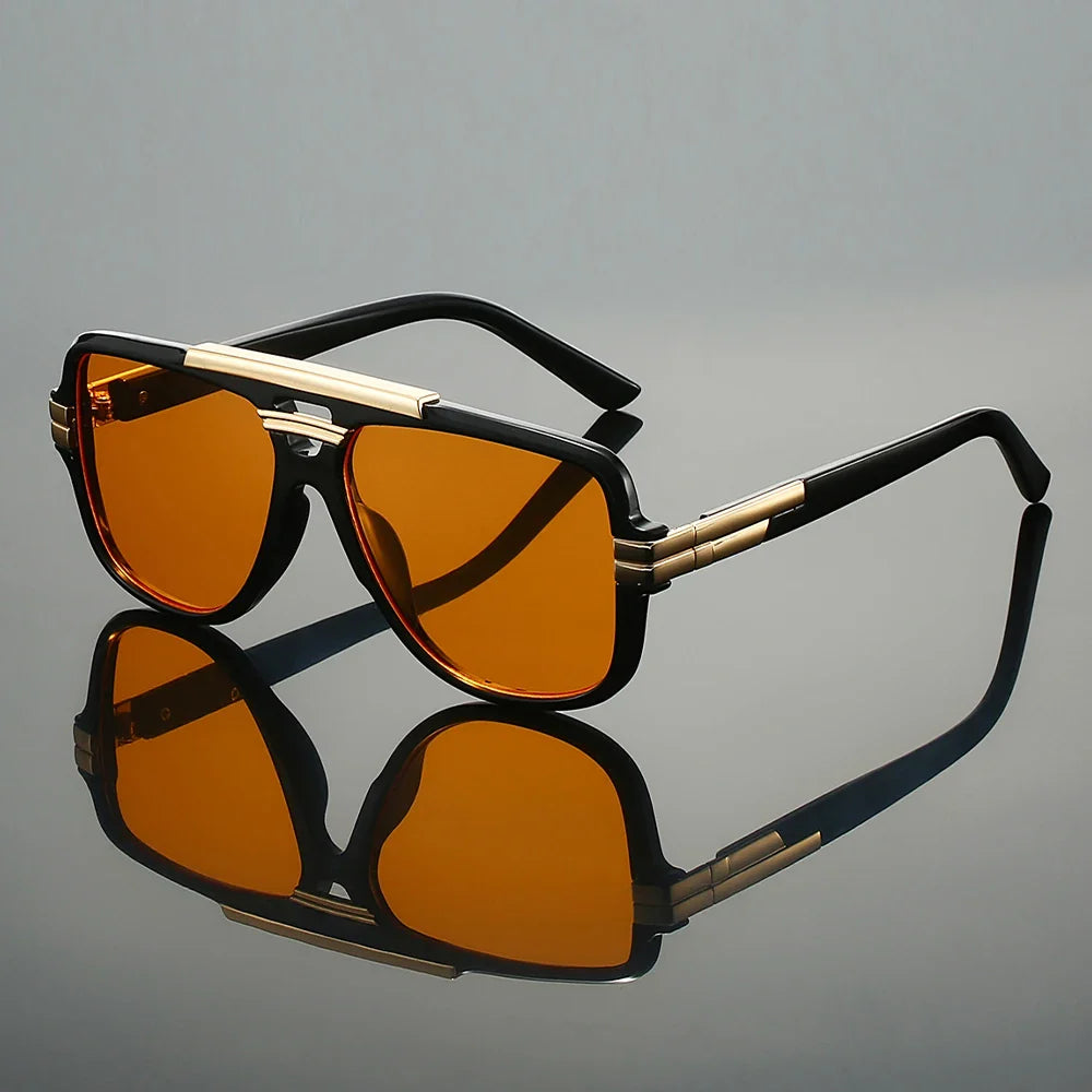 Oversized square aviator sunglasses with metal accents for men | Caelum
