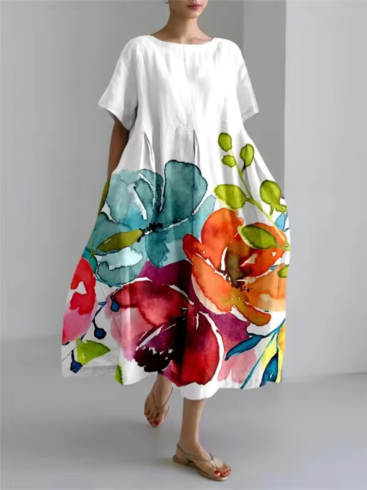 Elegant round neck loose flowing dress for women | Amanda