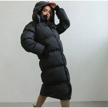 Women's Hooded Long Puffer Coat with Insulated Design